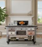 SOLID RECLAIMED TEAK WOOD, GLASS & IRON TROLLEY CABINET