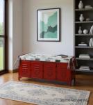 IRON & LEATHER LOCKER STYLE BENCH TRUNK W/ 4 STORAGE COMPARTMENTS