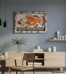 HAND CARVED SOLID PAINTED WOOD "FRESH CATCH DAILY" FISH PLAQUE