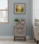 HAND CARVED SOLID WOOD & METAL SIDE TABLE