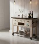 SOLID RECLAIMED TEAK WOOD CONSOLE ISLAND ON CASTERS W/ 5 DRAWERS