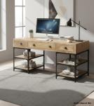 SOLID WOOD & IRON DESK W/ 3 DRAWERS & 4 SHELVES
