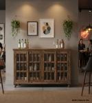 SOLID WOOD & RECTANGULAR GLASS SIDEBOARD