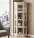 SOLID RECLAIMED TEAK WOOD & GLASS CORNER CABINET