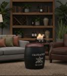 SOLID WOOD BARREL STORAGE STOOL W/ UPHOLSTERED LEATHER COVER