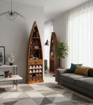 RECLAIMED WOOD BOAT NAUTICAL WINE RACK BOOKCASE W/ SHELVES