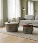 FARMHOUSE METAL & COWHIDE STORAGE BUCKETS W/ REMOVEABLE LIDS