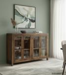 SOLID WOOD & GLASS 4 DOOR SIDEBOARD W/ DRAWERS