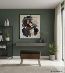 LEATHER, CLOTH & WOOD UPHOLSTERED BENCH