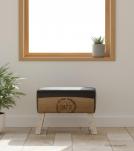 LEATHER, CLOTH & WOOD UPHOLSTERED BENCH