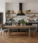 EXTENDABLE SOLID WOOD DINING TABLE W/ SELF-STORING EXTENSIONS