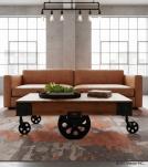 SOLID WOOD & IRON ROLLING CART COFFEE TABLE