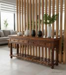 SOLID RECLAIMED HAND CARVED TEAK WOOD CONSOLE SIDEBOARD W/ 4 DRAWERS