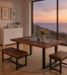 LIVE EDGE SOLID SUAR WOOD TABLE W/ METAL BASE