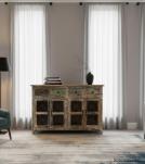 SOLID RECLAIMED TEAK WOOD SIDEBOARD W/ DECORATIVE IRON 4 DRAWERS & 4 DOORS