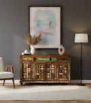 SOLID RECLAIMED TEAK WOOD SIDEBOARD W/ 6 DOORS & 3 DRAWERS
