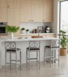 SOLID WOOD BAR STOOL W/ FULL HIDE LEATHER SEAT