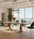 SOLID WOOD PEDESTAL TRESTLE TABLE W / EXTENSIONS