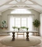 SOLID WOOD PEDESTAL EXTENSION DINING TABLE