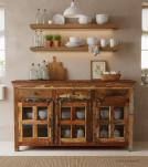 SOLID RECLAIMED TEAK WOOD & GLASS SIDEBOARD W/ 3 DOORS 3 DRAWERS