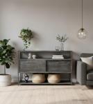 SOLID WOOD & METAL CABINET SHELVING UNIT