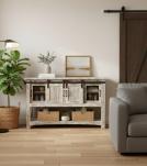 SOLID RECLAIMED TEAK WOOD SIDEBOARD W/ SLIDING DOORS & BOTTOM SHELF
