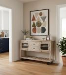 SOLID RECLAIMED TEAK WOOD SIDEBOARD W/  2 DRAWERS 2 DOORS & OPEN SHELF