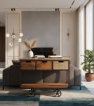 SOLID WOOD & IRON 3 DRAWER TROLLEY CONSOLE 