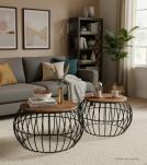 SET OF 2 SOLID WOOD & IRON TABLES