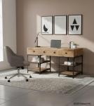 SOLID WOOD & IRON DESK W/ 3 DRAWERS & 4 SHELVES
