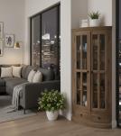 SOLID WOOD & GLASS CORNER CABINET W/ 2 DRAWERS