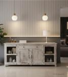SOLID RECLAIMED TEAK WOOD & GLASS W/ 4 DOORS & 1 DRAWER SIDEBOARD CABINET