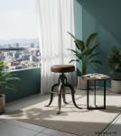 ADJUSTABLE HEIGHT IRON & LEATHER STOOL