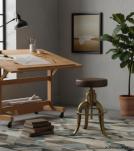 ADJUSTABLE HEIGHT IRON & LEATHER STOOL
