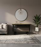SOLID IRON & WOOD CONSOLE TROLLEY ON WHEELS