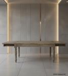 EXTENDABLE SOLID WOOD DINING TABLE W/ SELF-STORING EXTENSIONS