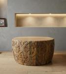 HAND CARVED SOLID WOOD ROUND COFFEE TABLE