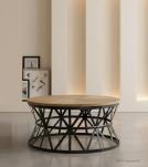 ROUND SOLID WOOD & IRON COFFEE TABLE