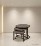SET OF 3 NESTING SOLID WOOD & IRON TABLES