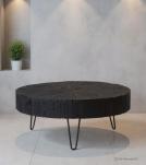 ROUND WOOD COFFEE TABLE W/ IRON LEGS