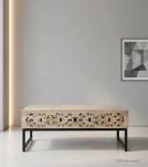 HAND CARVED WOOD & IRON COFFEE TABLE
