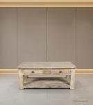 SOLID RECLAIMED TEAK WOOD 2 DRAWER COFFEE TABLE W/ SHELF