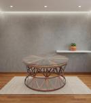 ROUND SOLID WOOD & IRON COFFEE TABLE