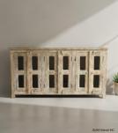 SOLID RECLAIMED TEAK WOOD & GLASS 6 DOOR SIDEBOARD CONSOLE 