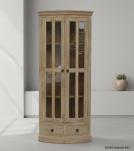 SOLID WOOD & GLASS CORNER CABINET W/ 2 DRAWERS