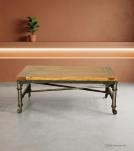 SOLID WOOD & IRON COFFEE TABLE ON WHEELS