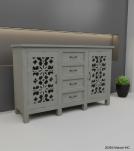 HAND CARVED SOLID WOOD SIDEBOARD W/ 2 DOORS & 4 DRAWERS