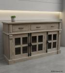 SOLID WOOD & GLASS SIDEBOARD W/ 3 DRAWERS & 3 DOORS
