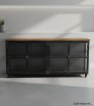 IRON & GLASS SIDEBOARD W/ SOLID WOOD TOP