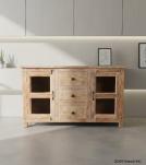 SOLID RECLAIMED TEAK & GLASS 2 DOOR, 3 DRAWER  CABINET CONSOLE SIDEBOARD CABINET